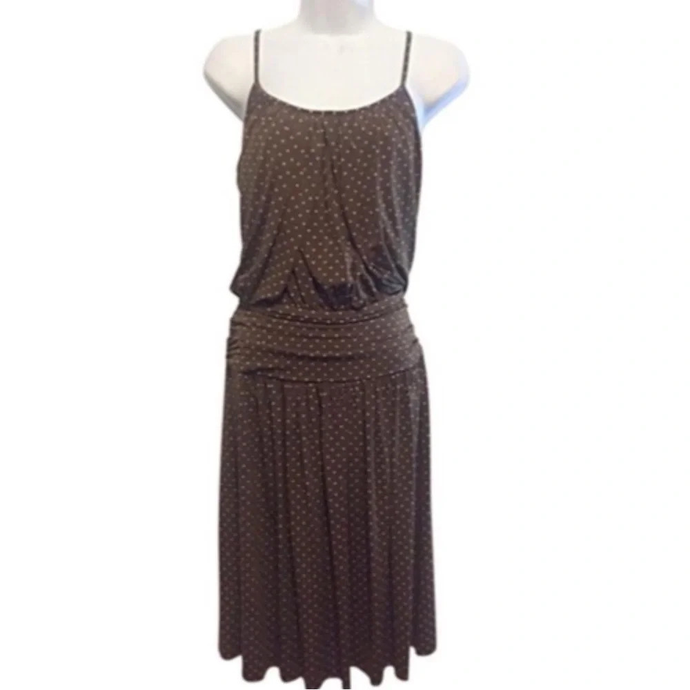 BCBGMaxAzria Silk Blend Polka Dot Spaghetti Strap Dark Academia Blouson Dress
